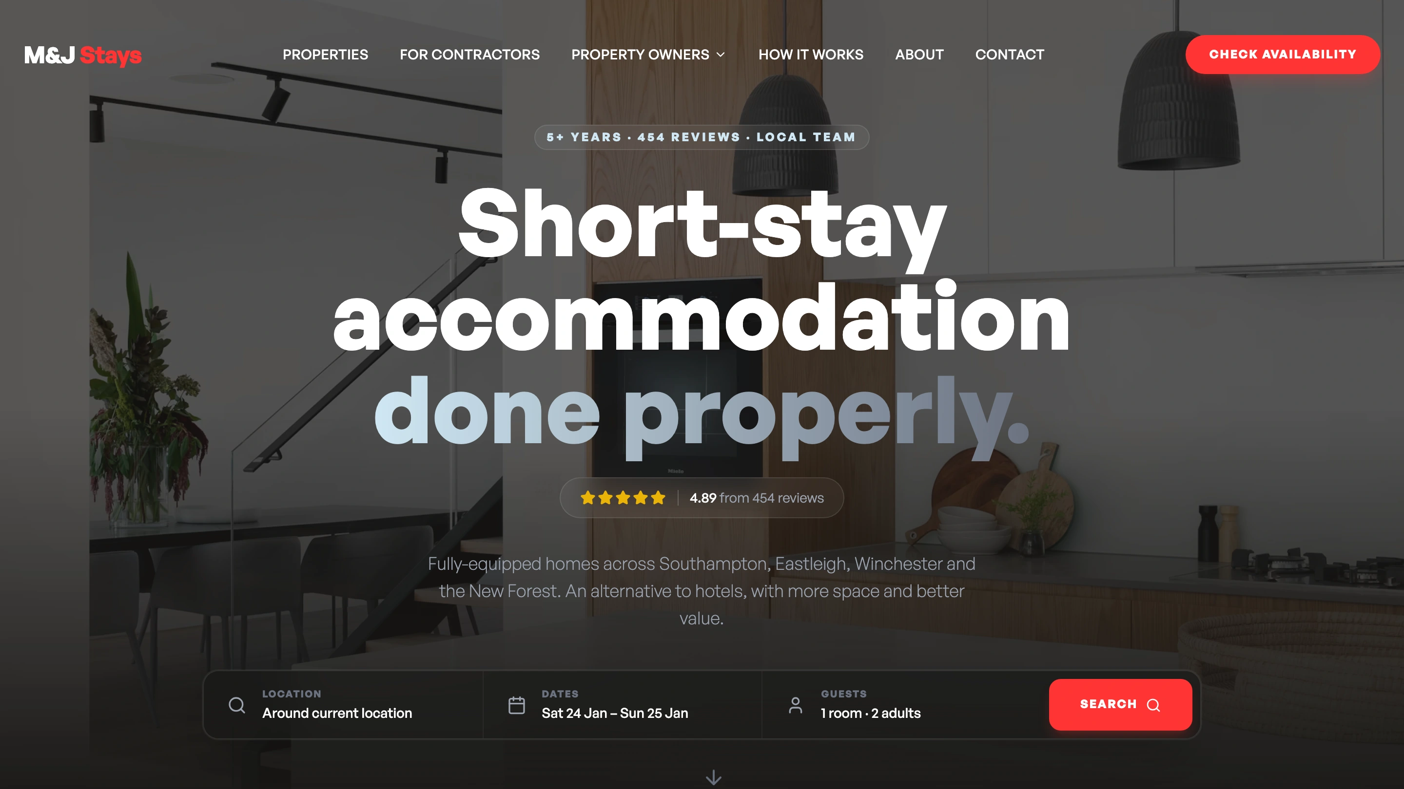 M&J Stays website presented on desktop and laptop