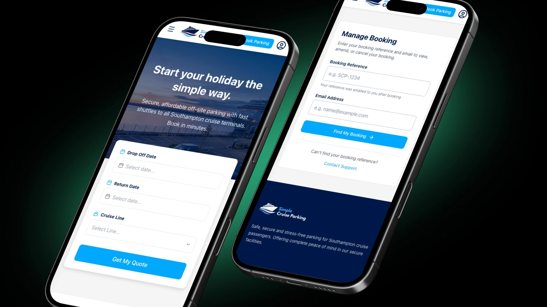 Simple Cruise Parking website presented on desktop and laptop