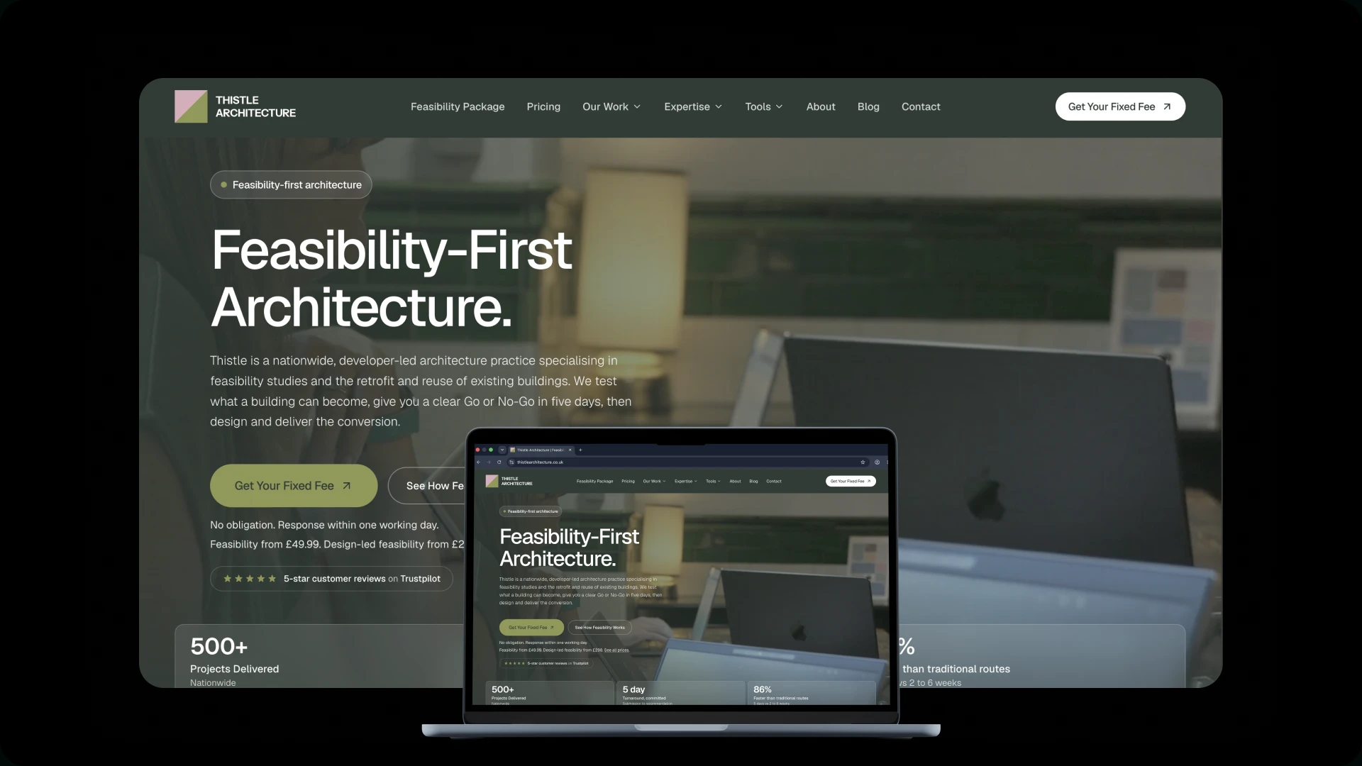 Thistle Architecture website presented on desktop and laptop