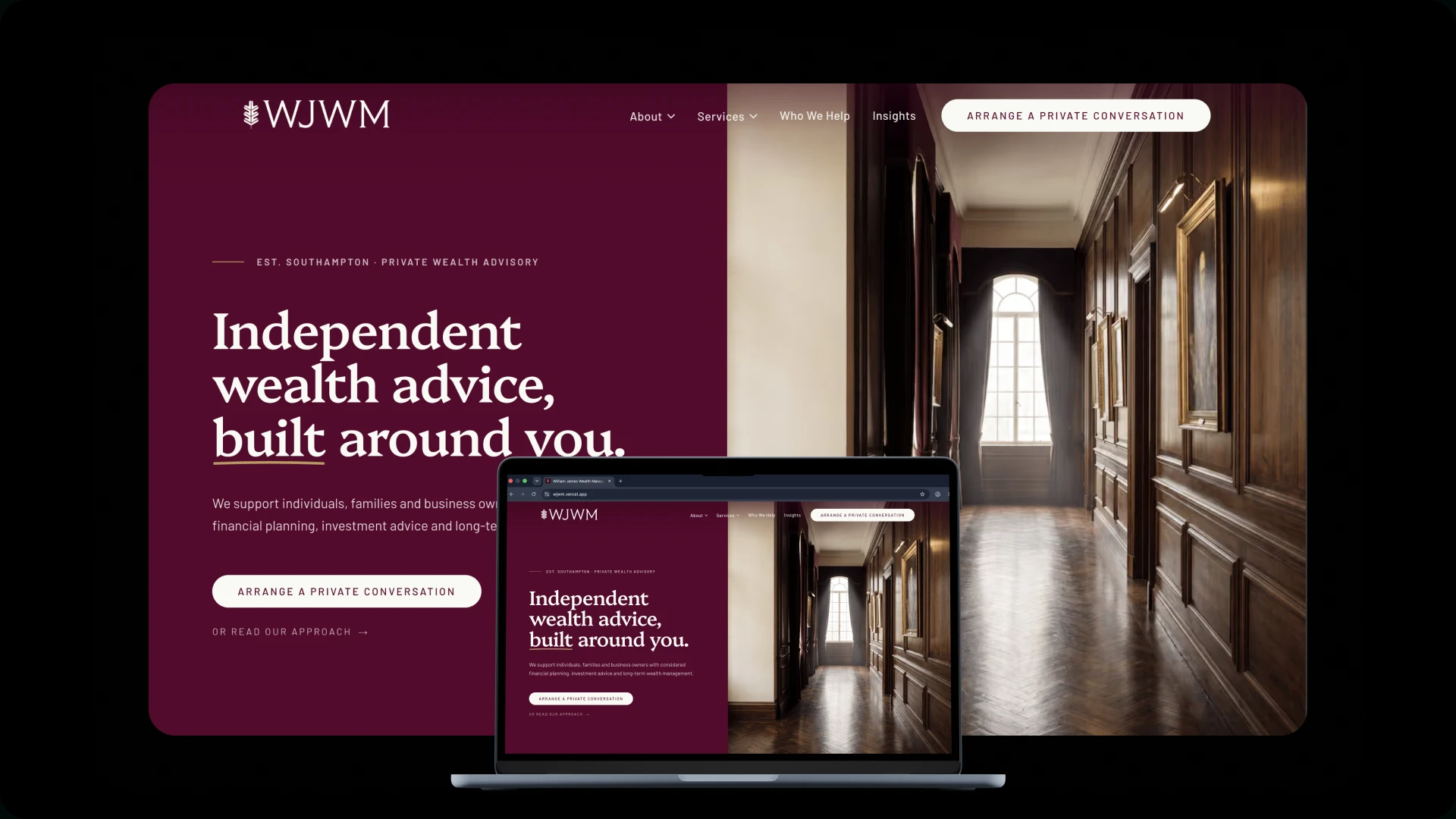 William James website presented on desktop and laptop